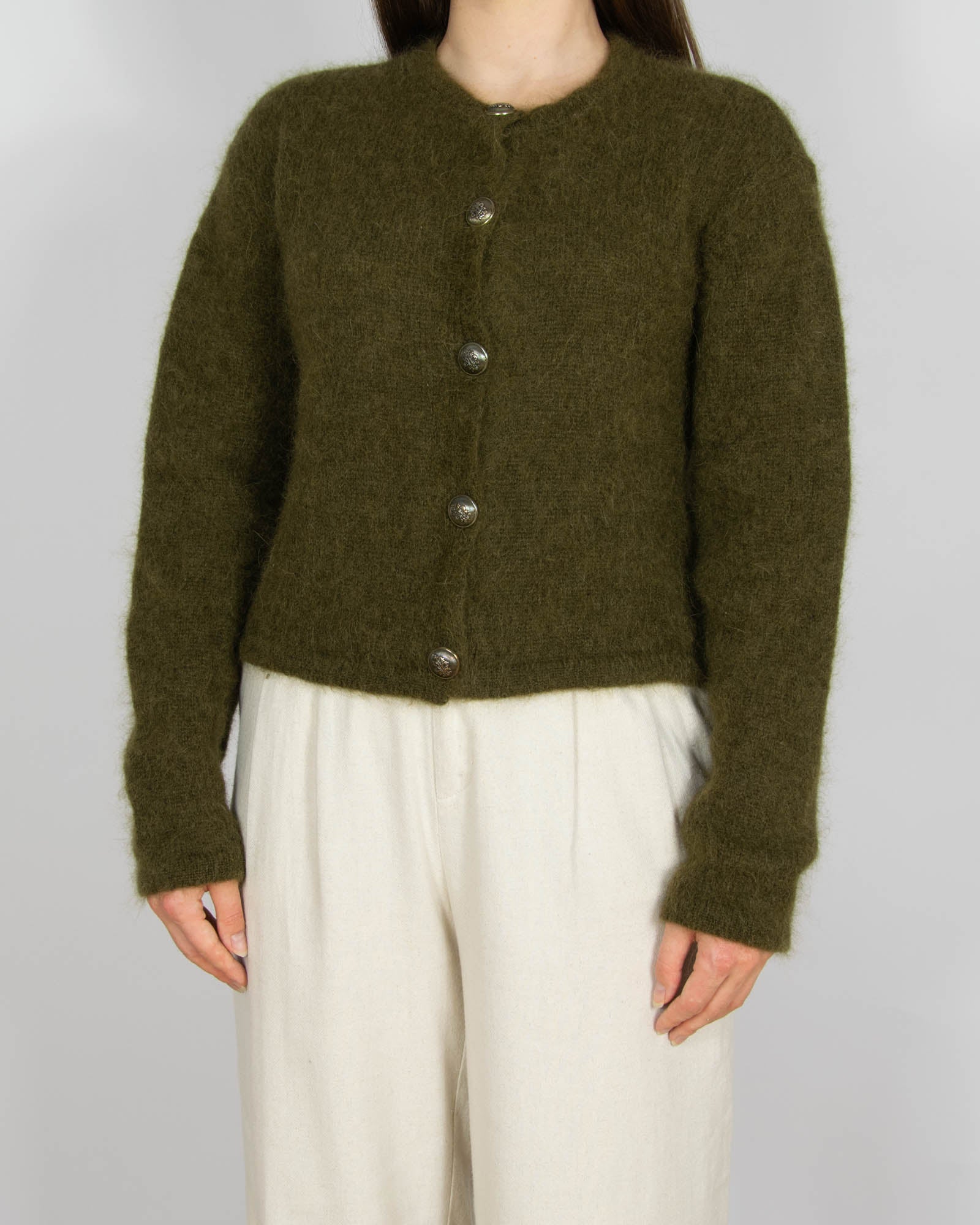 Oliwkowy khaki (alpaka) kardigan Massimo Dutti