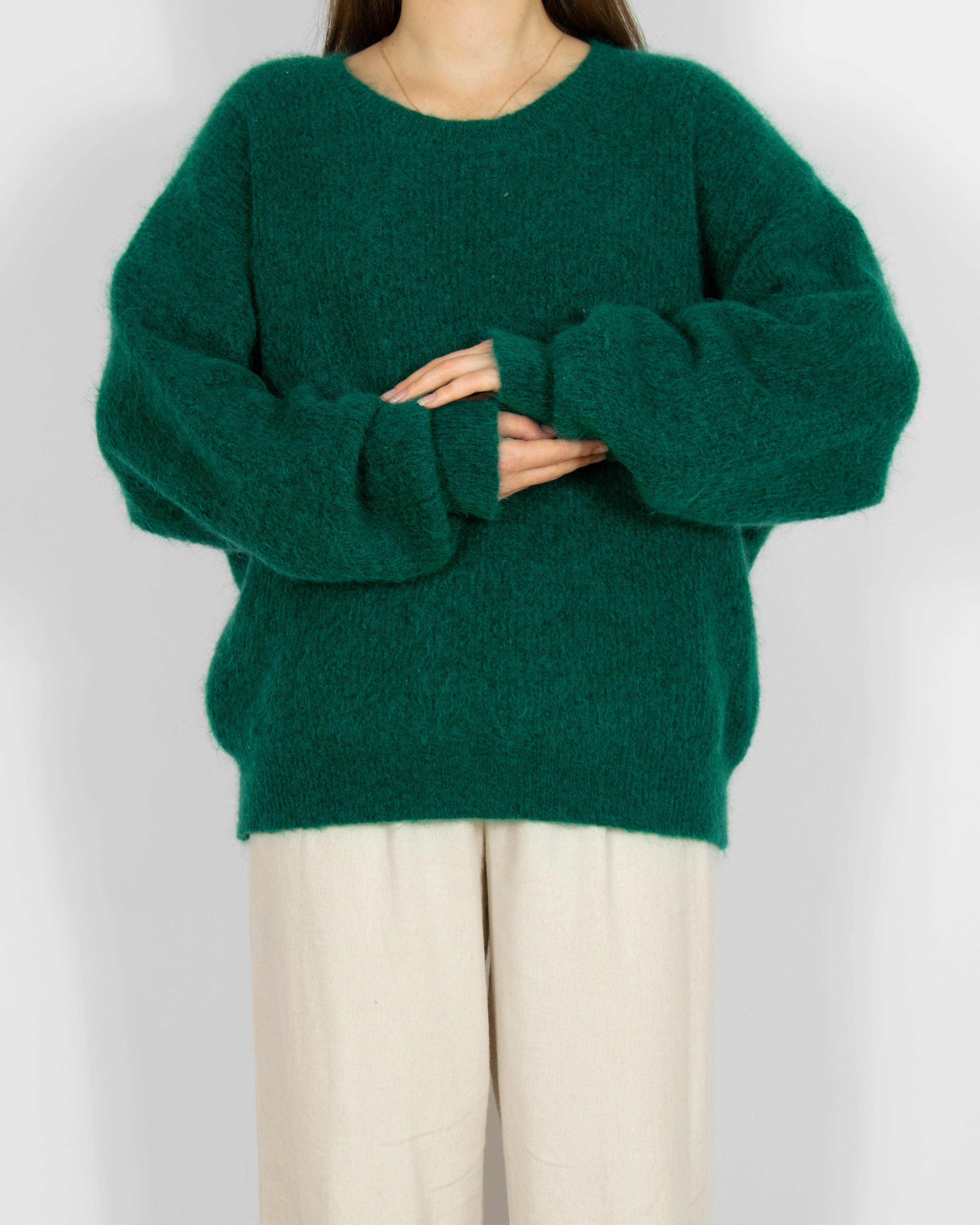 Zielony morski wełniany (wełna merino + moher) sweter Bik Bok - L