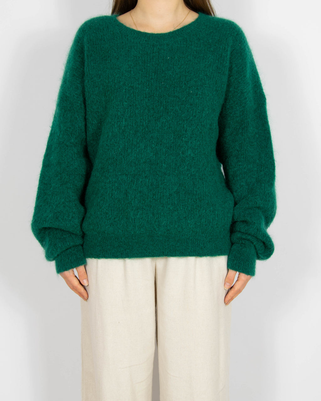 Zielony morski wełniany (wełna merino + moher) sweter Bik Bok