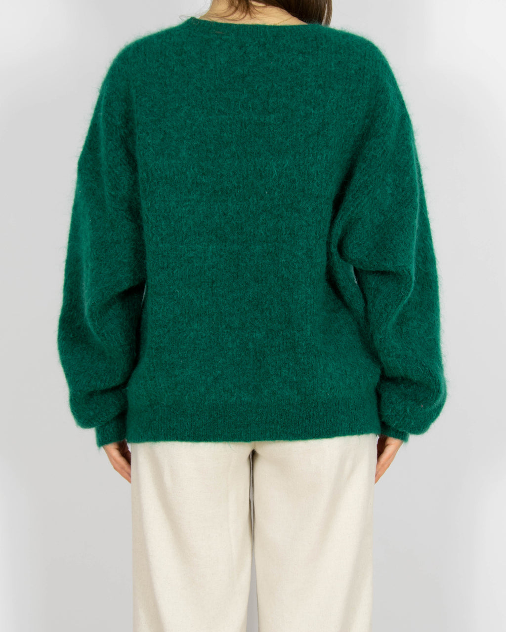 Zielony morski wełniany (wełna merino + moher) sweter Bik Bok - L