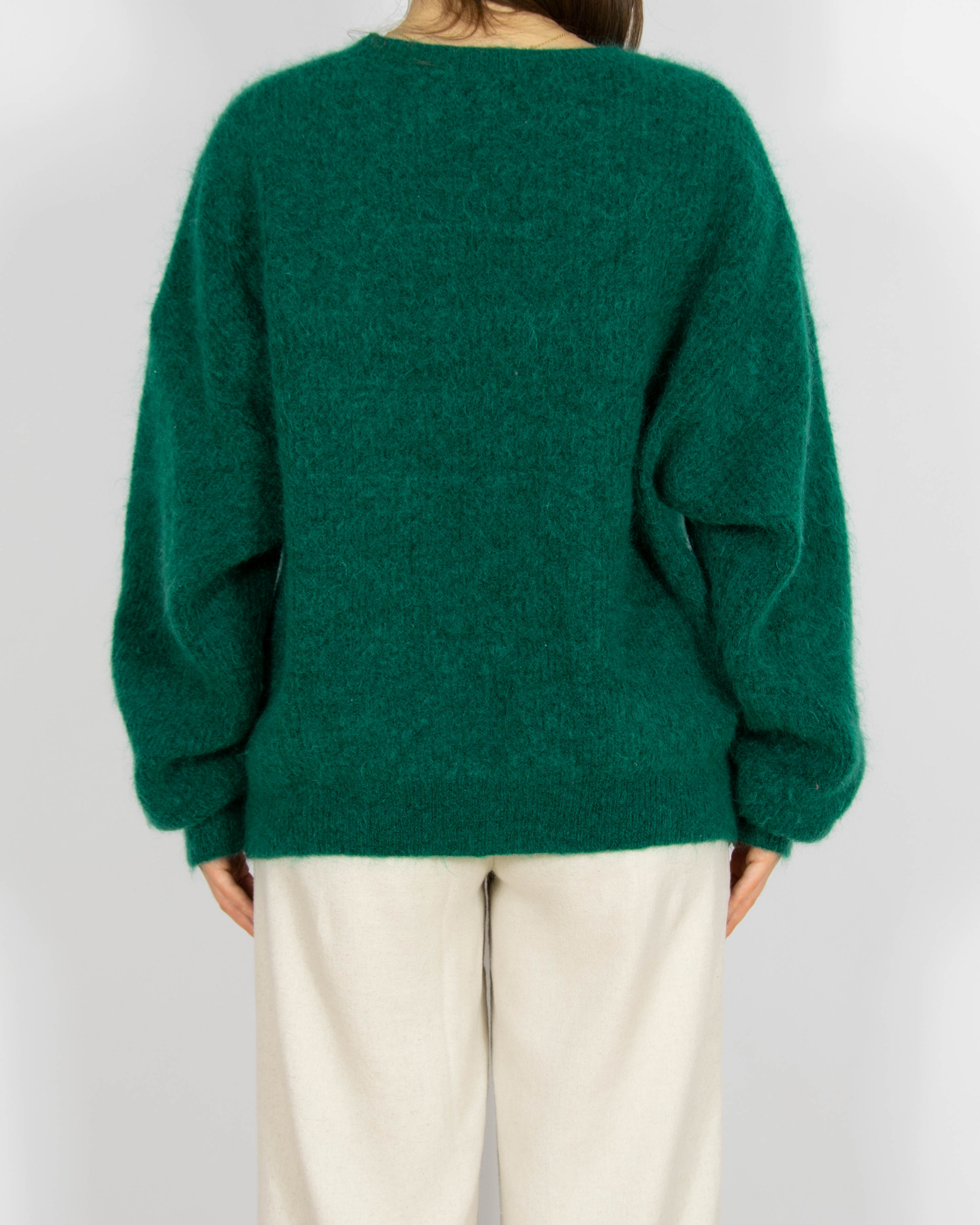 Zielony morski wełniany (wełna merino + moher) sweter Bik Bok - L