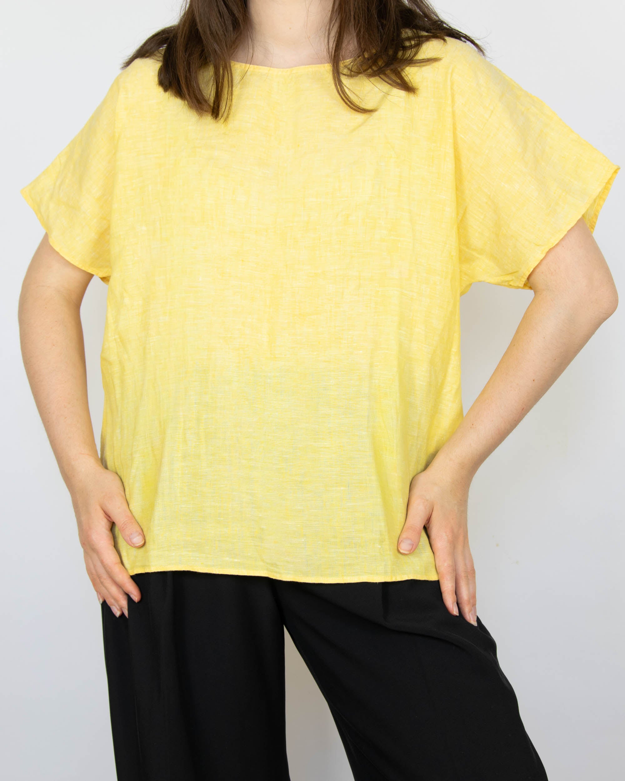 Żółta lniana bluzka/ T shirt marki premium Stenströms